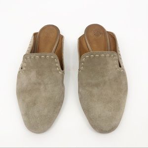 Frye Gwen pickstitch suede slide on mules in ash